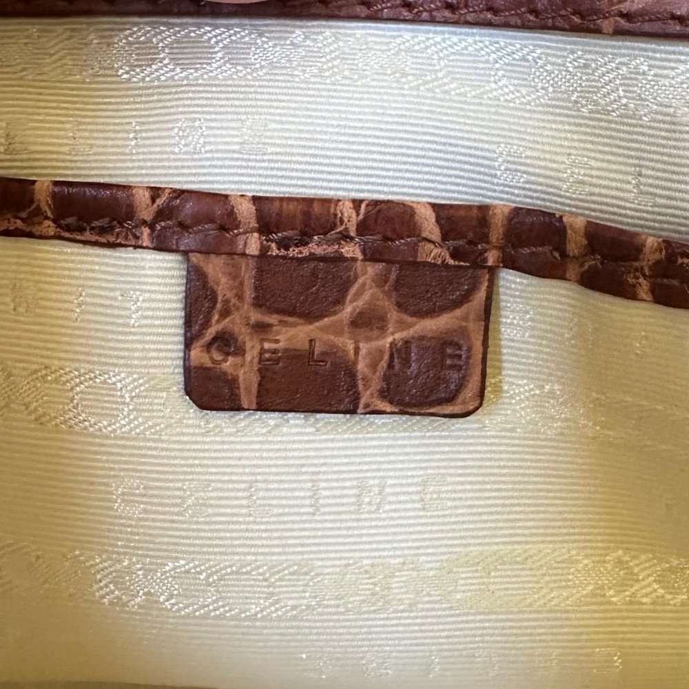 Vintage CELINE Old Boogie Bag Croc Embossed Leather Handbag Tea Brown Beige - Picture 8 of 11